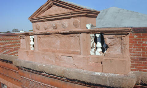 South Pediment cleaned of plaster